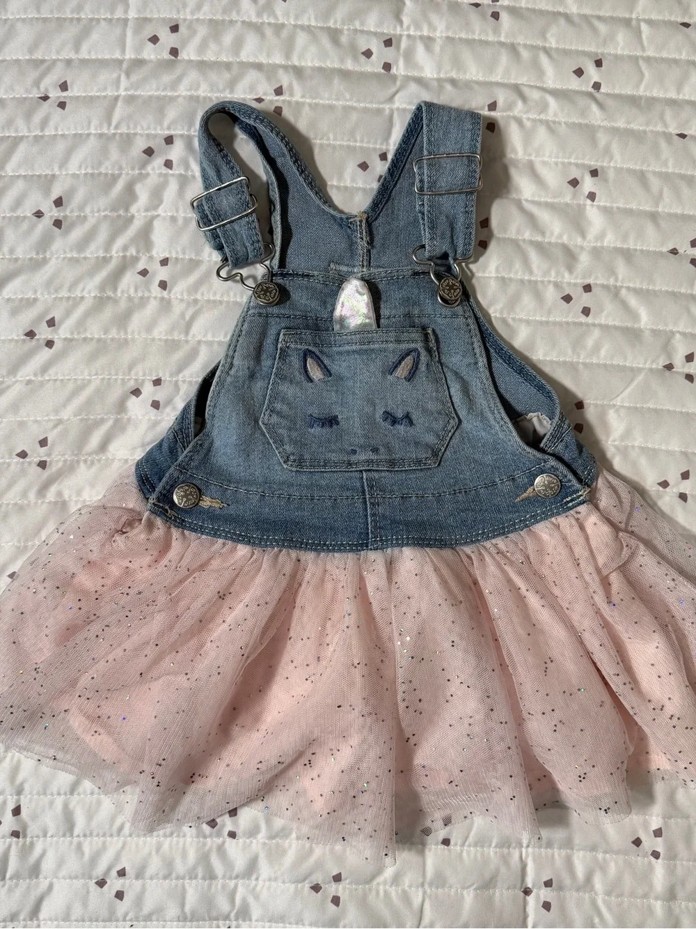 OshKosh B'gosh Denim Unicorn Overall Dress with Pink Tulle Skirt